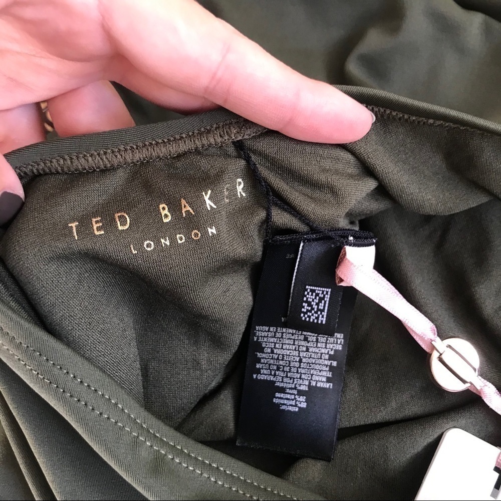 NEW NWT NEW TED BAKER Pikaa Halter One Piece Swimsuit solid army green v neck - Picture 10 of 13
